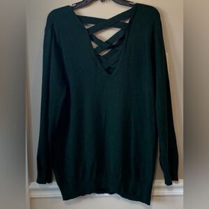 Chic Green V-Neck Sweater with Crisscross Back